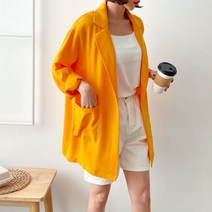 4차재진행 스타일 얀 데일리 루즈핏 린넨 자켓 얇고 가벼운 더블카라 싱글 원 버튼 오피스 린넨 롱 자켓