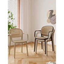 플라스틱 라탄 의자 팔걸이 야외 테라스 벤치 다이닝 행사 정원용 마당 실내 라운지 간이, 올 블랙