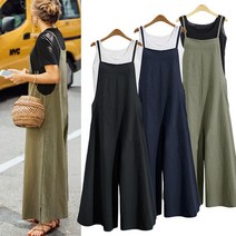 (히또리) S~5XL 여름 베이직 임부복 편하게 린넨 와이드 멜빵 바지