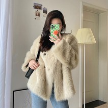 밍크라이크 톱 브이넥 링 토스카나카 우 모피 코트 가죽 여성 겨울 페이크퍼 코트 인조 모피 자켓