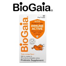 BioGaia Kids Vitamin D 바이오가이아 키즈 액티브 프로바이오틱스 유산균 비타민 D 오렌지 맛 60츄어블, 1팩, 60정