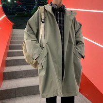 박시롱코트 그물 레드 남자 겨울 트렌드 남성 트렌치바바리 와이드 루즈핏 ULZZANG 가을옷 3310392377, L, 6802 하프기장 카키