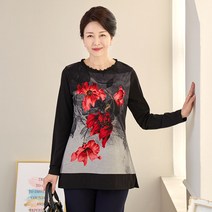 로즈맘 엄마옷 로즈맘 론지패턴기모티셔츠/엄마티셔츠 중년여성티 50대여성티셔츠
