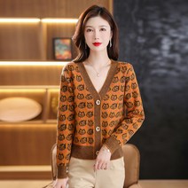 여성스웨터 봄가을 자카드 브이넥 니트 가디건 아우터