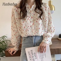 나바바 NB294 여성 쉬폰 플라워 패턴 차이나카라 긴팔 셔츠