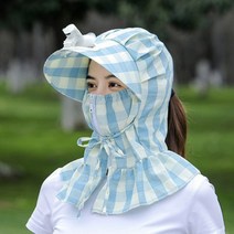 선풍기달린모자 마스크모자 여름 여성용 선캡 햇빛차단 페이스 목 커버, 블루 선풍기O