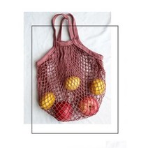 메쉬 재사용 가능한 끈 과일 보관 핸드백 1 개 여성 쇼핑 메쉬 그물 짠 가방 가게 식료품 토트 백 2021, lavender