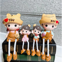 노랑 모자 가족 인형 4P 장식 세트 거실 선반 난간 인형 원룸 장식 인테리어 소품