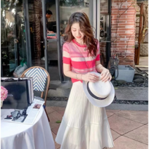 여름 서양식 감령 세트 바캉스 캐주얼 패션 스터드 스커트 스트라이프 니트 상의 2022년