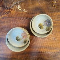 수국 핸드메이드 도자기 밥공기 밥그릇 국그릇 세트, 보라