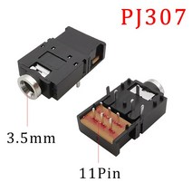 PJ 시리즈 헤드폰 PCB 마운트 잭 오디오 비디오 인터페이스 커넥터 이어폰 어댑터 2.5mm 3.5mm 3 핀, 12 PJ307 11Pin
