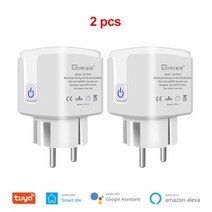 일본 돼지코 여행 220v 어댑터 변환 GIRIER Tuya 스마트 와이파이 플러그 20A 원격 제어 소켓 콘센트 EU 전원 모니터 타이머 기능 Alexa Google 홈과 함께, 2개
