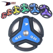 포스스포츠 3구핸들 우레탄 중량원판(50mm) 1.25kg~20kg/바벨/플레이트/역기봉/중량봉, (중량원판)15kg_1개, 1개