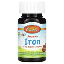 칼슨 츄어블 철분 딸기 15 mg 30 타블렛, 1개, 30정