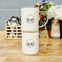 자체제작 손잡이 내열유리컵 홈카페 소년 소녀 커플 선물 집들이선물 430ml, 홈카페 소년 430ml