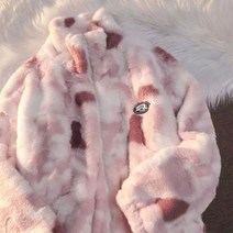 넥타이 염색 여성 지퍼 자켓 리얼 래빗 모피 코트 겨울 의류 긴 소매 오버핏사이즈 탑스 Streetwear Warm Jacket 오버핏 가을 캐주얼