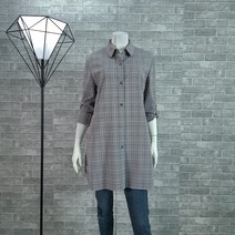 안지크 간절기 소매롤업 기본 카라 남방형 체크 블라우스