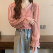 베베디 여성용 크러셔 셔링 긴팔 블라우스