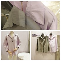 올리비아로렌 단정한 무지 오픈 카라 면스판 뒷밴딩 셔츠 블라우스 nc청주점 vvcnlxm4181