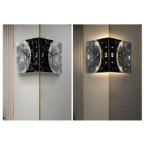 2023년형 모던 인테리어 디자인 달 감성 조명 거실 코너 벽걸이 시계 벽시계, 20인치, 7 G. 디자인2 - 블랙포인터 + 조명없음