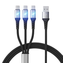 멀티 3in1 USB A to C타입 x3 고속 충전 케이블 LED 플렉시블 70cm, A to C 3in1LED케이블, 120cm 블랙, 1개