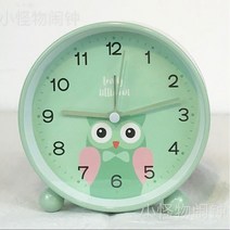 에끌 예쁜탁상시계 신혼선물 알람시계 음소거 알람 시계 학생 침실 침대 옆 시계 어린이 만화 데스크탑 야간 조명 테이블 시계 소녀-12590, 07. 4 인치 녹색 올빼미