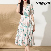 Cwadun 플라워 반팔 쉬폰 원피스