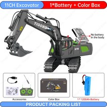 남아용 원격 제어 자동차 장난감 무선 굴삭기 덤프 트럭 불도저 전기 어린이, 09 11CH-Excavator-G-1B