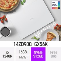 [오늘출발] LG전자 2022 그램14(12세대) 14ZD90Q-GX56K - 14인치 Iris Xe 휴대용 대학생 인강용 문서작업 가벼운 초경량 노트북, Free Dos, 16GB, 512GB