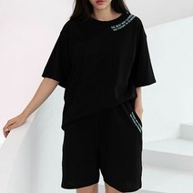 순이들 여성 라인 자수 오버핏 반팔 반바지 트레이닝세트