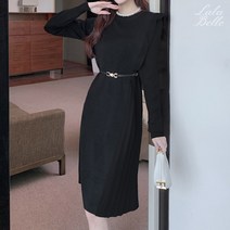 라라벨 여성용 원피스 하울 라운드 배색 주름 플리츠 프릴 하객 언발 원피스
