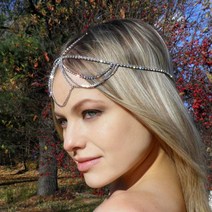 셀프웨딩 신부 헤어악세사리 티아라 촬영 소품패션 유행 라인석 프린지 머리 체인 이마 보헤미안 헤어 액세