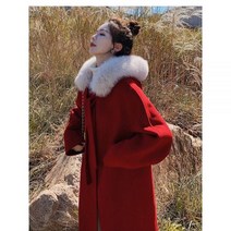 폭스퍼숏패딩 여성패딩 여자롱패딩 구스다운 패딩코트 꼬마마녀 레드 리버시블 캐시미어 코트 하프 울 스트링 폭스 퍼 카라 후드 크리스마스