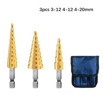 PROSTORMER-HSS 스텝 드릴 비트 세트 4-12mm 티타늄 코팅 목재 금속 구멍 커터 내구성 있는 도구 3 피스, 01 3pcs 3-12 4-12 4-20