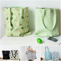 에코백 양면 사용 가능 장바구니 귀여운 프린팅 가방 숄더백 학생 캐주얼, 아보카도