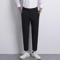 여름 남성 발목길이 정장 캐주얼 패션 트렌드 슬림핏 클래식 스트라이프 바지여름 남자 바지 남성 팬츠 밴딩 캐주얼 슬랙스 린넨 스판 쿨 조거 와이드 조거팬츠 편한 슬림핏 데일리 긴바