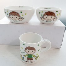 이엘쇼핑 한일 가족3p(아들) 도자기그릇세트 공기 대접 머그컵