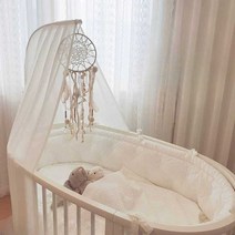 아기범퍼침대 쿠션 저상형 가드 유아용 장식, 베이비 파우더 + 화이트 타원형 매트리스 패드