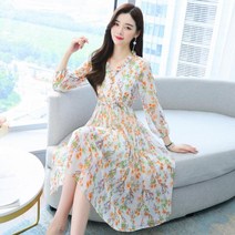 여성 원피스 하이엔드 쉬폰 드레스 봄 여름 치마 슬라임 스커트 요정 긴 스커트
