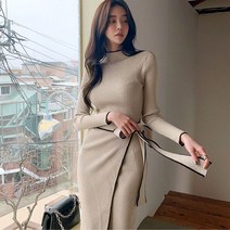 여성스런 가을패션 슬림라인 골지 니트 반목 원피스