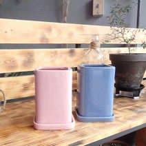 레트로 유광 도자기 긴사각화분 10x15cm 집스타 셀프, 핑크