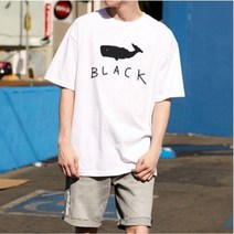남녀공용 5부오버핏 반팔티 고래 빅사이즈 티셔츠 남성 여성 커플 티 M~5XL