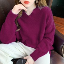 라오농 추동 브이넥 도톰 스웨터 여 밍크털 클라인 블루 루즈핏 상의 풀오버 니트+d25gh10LL