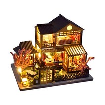 원목 미니어처 인형의집 가구 돌하우스 인형 집 일본식 빌라 키트 를위한 나무 인형 집, 없음