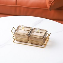 구절판그릇 월남쌈 접시 나눔 마른안주라이트 럭셔리 과일 접시 철제 아트 트레이 파티션 플래터 거실 말, 01 amber-2 grid