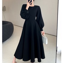 블랙 드레스 여성의 2022 가을 새로운 하이 JI 센스 타이트 허리 슬리밍 우아한 헵번 스타일 롱 드레스