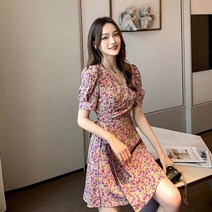 플라워 꽃무늬 원피스 랩원피스 쉬폰 여름 비치 휴양지 짧은 바캉스 로브