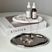 로즈소녀하우스 세라믹 악세사리 트레이 반지 귀걸이 소품 인테리어 플레이트, 실버 플레이트