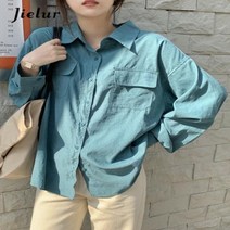 빅사이즈 블라우스 이쁜옷 여성 상의 큰옷 기본 탑 셔츠 긴 소매 봄 가을 스타일 포켓 화이트