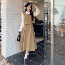 헵번 롱스커트 FOREVER21 봄 여름 2023 프렌치 햅번 무드 스탠딩카라 긴소매원피스 작은 키 4992832479
